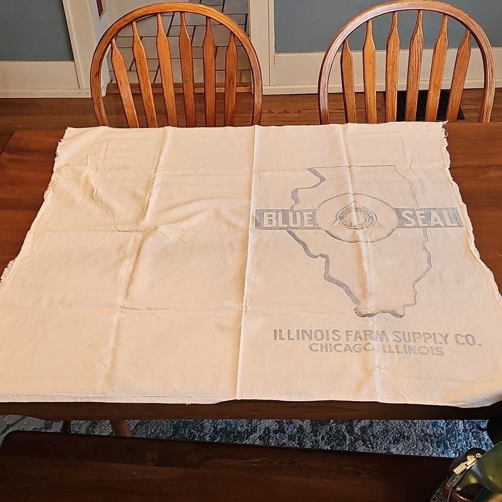 Blue Seal Illinois Farm Supply Co. Printed Feed Sack - Cream with Blue Logo - Picture 2 of 6